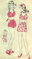 RARE VINTAGE 1940's PIN-UP GIRL 2-PIECE SARONG BATHING SUIT PATTERN - SIZE 16 - Hollywood 1341