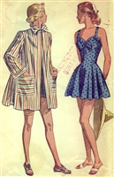RARE VINTAGE UNCUT 1940's BATHING SUIT DRESS & BEACH COAT PATTERN - SIZE 44 - Simplicity 2441