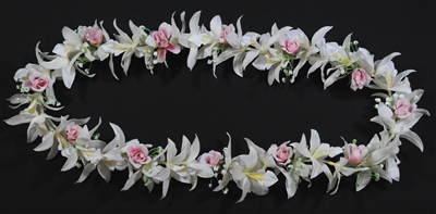 WHITE ORCHID, PINK ROSEBUD & BABY'S BREATH LEI LEI