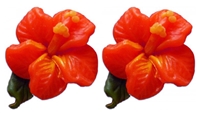 CORAL RED HIBISCUS EARRINGS / Pair - SALE