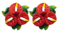 RED ANTHURIUM CLUSTER EARRINGS / Pair