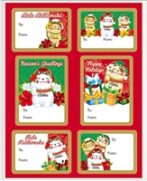 HOLIDAY LUCKY CAT ADHESIVE GIFT TAGS / 18