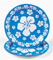 BLUE HIBISCUS PAPER LUNCHEON PLATES / 8