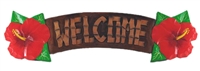 HAND PAINTED WOODEN WELCOME HIBISCUS WALL SIGN