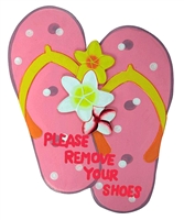 HAND PAINTED PINK SLIPPER SHAPED SIGN - PLEASE REMOVE YOUR SHOES