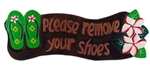 HAND PAINTED & HAND CARVED WOODEN PLEASE REMOVE SHOES SIGN - GREEN