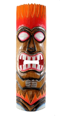 20" HAND CARVED & PAINTED WOODEN FLAME TIKI MASK