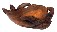 LARGE HAND CARVED WOOD DOUBLE HONU SEA TURTLE BOWL