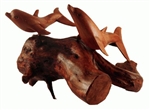 TWO HAND CARVED WOOD DOLPHINS ON DRIFTWOOD BASE