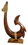 16" TALL HAND CARVED WOOD MAKAU FISH HOOK ON BASE