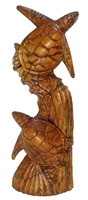 16" HAND CARVED WOOD DOUBLE HONU SEA TURTLE STATUE
