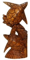12" HAND CARVED WOOD DOUBLE HONU SEA TURTLE STATUE