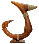 18" TALL HAND CARVED DELUXE WOOD MAKAU FISH HOOK ON BASE