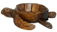 9" HAND CARVED WOOD SEA TURTLE BOWL w/FLIPPER