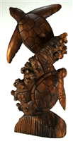20" HAND CARVED WOOD DOUBLE SEA TURTLE ON CORAL STATUE