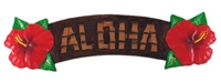 HAND CARVED PAINTED WOOD HIBISCUS ALOHA SIGN