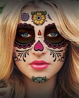 FLORAL DAY OF THE DEAD SUGAR SKULL FULL FACE TEMPORARY TATTOO KIT - SET of 2