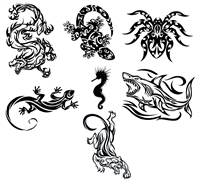 TRIBAL ANIMALS TEMPORARY TATTOOS / SET OF 7