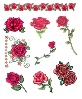 DAY OF THE DEAD RED ROSES TEMPORARY TATTOOS - Set of 9