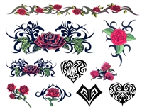 DAY OF THE DEAD TRIBAL HEARTS & ROSES TEMPORARY TATTOOS - Set of 9