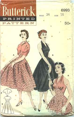 VINTAGE 1950'S HALTER DRESS PATTERN - SIZE 16 - Butterick 6993