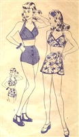 RARE VINTAGE 1940's PIN-UP GIRL 2-PIECE SARONG BATHING SUIT PATTERN - SIZE 14 - Hollywood 1341